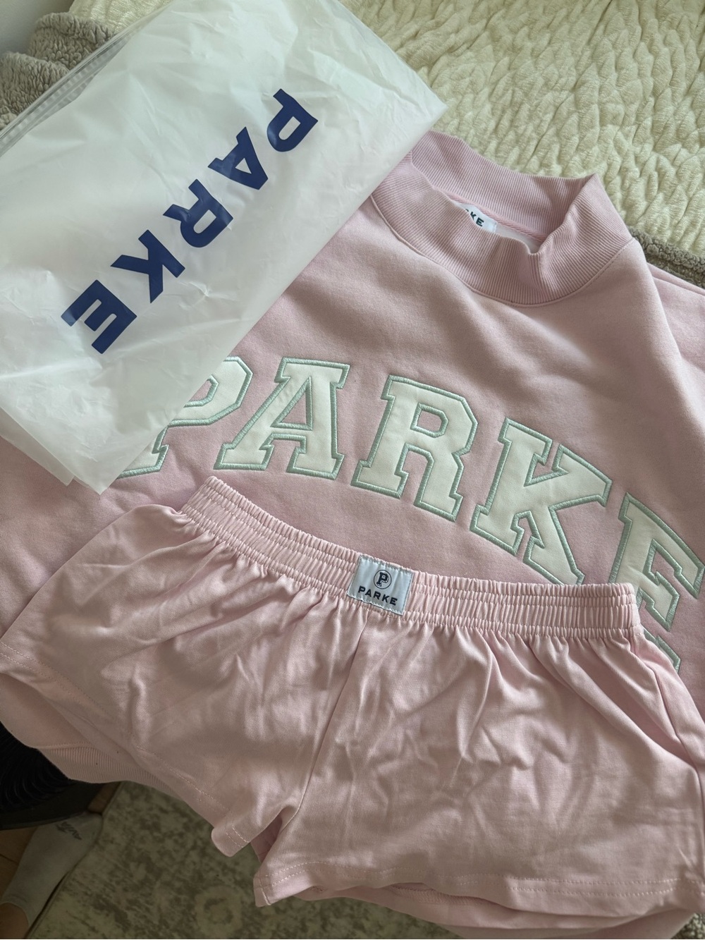 PARKE Women's Pink Lounge Sweatshirt and Shorts Set - Picture 2 of 2